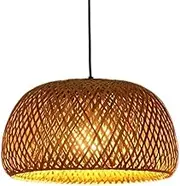 Hobaca 12'' Boho Rattan Pendant Light Fixture,E27 Hardwired Ceiling Hanging Light, Pendant Lighting Bamboo Wicker Chandelier Hanging Lamp for Kitchen Island Living Room Dining Room