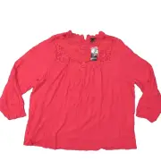 NEW Torrid Women's Plus Size 3 Blouse Top Long Sleeve Pink Solid Rayon Crew Neck