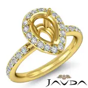 Diamond Engagement Ring Halo Pave 14k Yellow Gold Pear Shape Semi Mount 0.55Ctw