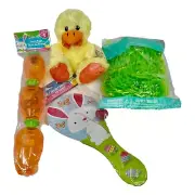 Easter Basket Stuffer Plush Duck Chick Carrot Eggs Paddle Ball Grass Filler Set