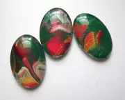 Green and Salmon Cabochons Oval Flats, Mosaics, Beads, Jewelry Making, Wire Wrap