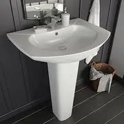 Freestanding Ceramic Sink, Modern White Washbasin, Bathroom Vanity Bowl with Overflow, Faucet Hole, 650x520x200 mm, for Restroom, Bath, Toilet