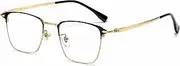 Cyxus Browline 8142 Glasses Without Prescription Men Women with Titanium Temple Fashion Metal Browline Frame, 04-Black&Gold