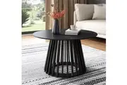 Dreamo Wooden Round Coffee Table with Slatted Base Black