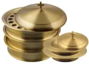 3 Communion Trays with A Lid & 2 Stacking Bread Plates with A Lid - Brass Matte