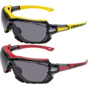 2 Pairs of Global Vision Octane Riding Glasses Yellow + Red Gaskets Smoke Lenses