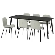 LISABO / KARLPETTER table and 6 chairs, black/Gunnared light green black, 200x78 cm