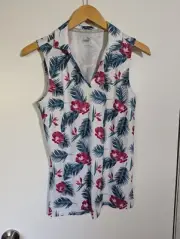 NWT WOMEN'S PUMA CLOUDSPUN PARADISE S/L POLO, SIZE: S, COLOR: WHITE/FUCHSIA-J548