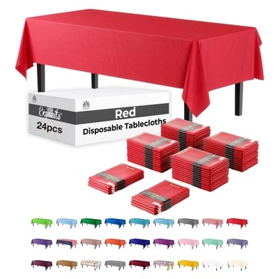 24-Pack Red Plastic Table Cloth - 54In. x 108In. Disposable Tablecloth for Pa...