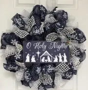 Silent Night Holy Night Christmas Wreath Handmade Deco Mesh