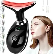 Facial Massager with Vibration Tech, Red Light Therapy for Face and Neck, 7 Color Face Culpting Wand for Skin Care, Rechargeable Self Care Tools (Black)