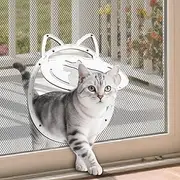 ALUMANI Cat Door for Screen Door, Cat Screen Door with Lockable Magnetic Flap, Anti-Mosquito Cat Door for Screen Window, White