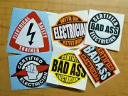 6 Funny Hard Hat Stickers Electrician Bad Ass Electrical Trained Certified Set