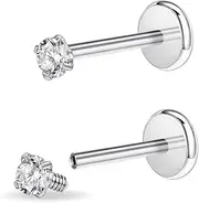 [PunkTracker] 16g/18g Surgical Steel Internal Thread CZ Stud Piercing Jewelry for Tragus/Nose/Helix/Conch/Medusa/Lip/Labret - Helix Tragus Cartilage Earring for Women Men 2PCS