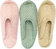 [Generic] House Slippers for Women - Lightweight Cotton Quilted Home Slippers, Easy Machine Washable Like Socks, Foldable and Portable, Indoor Breathable Shoes for Your Feet Relaxing (Set of 3 Pairs)