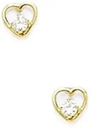[JewelryWeb] 14k Yellow Gold April Clear 2x2mm CZ Love Heart Screw Back Earrings 4x4mm Stud Earring for Women