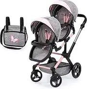 Bayer Design Twin Doll's Pram Bag Denim Grey Pink