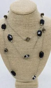 Alfani Lucite Beaded Necklace Silver tone Foil Extra Long 60 in Sweater Style