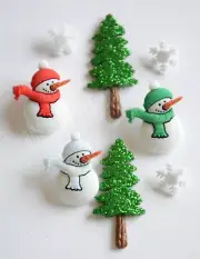 Have a Cool Yule / Jesse James Holiday Buttons # 2465 / Snowmen & Glitter Trees