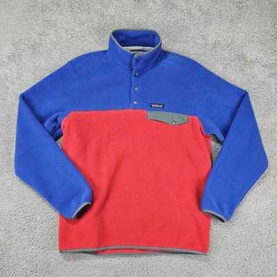 Patagonia Synchilla Men's Medium Quarter Snap-T Red Blue Pullover Fleece NWT