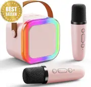 Portable Karaoke Machine with 2 Wireless Microphones Bluetooth Speaker Pink Gift