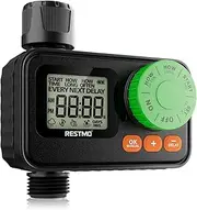 RESTMO Sprinkler Timer, Programmable Water Timer for Garden Hose, Automatic Digital Control | Manual ON/Off | Rain Delay for Outdoor Faucet, Drip Irrigation and Lawn Watering System