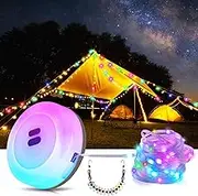 Camping String Lights,4 in 1 Rechargeable Outdoor Waterproof Camper String Lights Reel with 19 Lighting Modes,USB Charging Camping Lights,Portable Stowable RGB Retractable for Yard - 7M