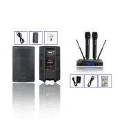 15" Active PA Powered Karaoke Speaker W/ 2CH UHF Handheld Wireless DJ Microphone