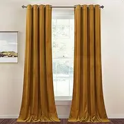 [StangH] Gold Brown Velvet Curtains - Light Blocking Grommet Blackout Drapes for Living Room Country Style Party Backdrop Decorations, Brownish Gold, W52 x L84 inches, 2 Panels
