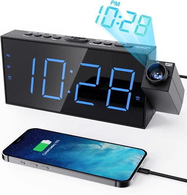 Onlyee Projection Alarm Clock for Bedroom, LED Digital on Ceiling Wall with USB