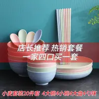 在飛比找蝦皮購物優惠-lanmulu 小麥秸稈碗碟套裝家用小碗創意個性筷碗盤子飯碗