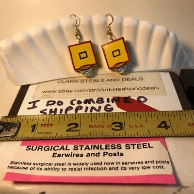 Hand made and painted wooden earrings / basketball backboard and net
