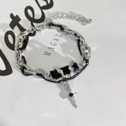 Titanium Steel Layered Cross Charm Bracelet for Men Women,Punk Hip Hop Bracelet