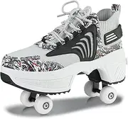 Roller Skate Shoes for Women, Shoes with Wheels with 4 Retractable Wheels, 2-in-1 Outdoor Roller Skates and Trainers, Roller Skate Shoes for Children, Teenagers, Girls, Boys