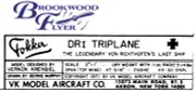 VK FOKKER DR-1 PLAN + 3 View Data Sheets to Build Historic 48" Model Airplane