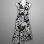 NWT Natori cream white black palm foliage dress S