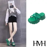 在飛比找momo購物網優惠-【HMH】厚底拖鞋 交叉拖鞋/個性交叉織帶造型厚底拖鞋(綠)