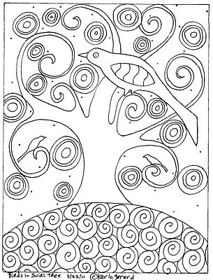 Rug Hook Craft Paper Pattern BIRDS IN SWIRL TREE Folk Art Prim Karla Gerard