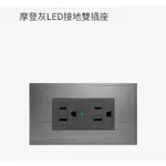 中一月光接地雙插座附LED燈2.0金屬面板灰色附蓋板含稅