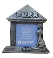 Vintage 2" x 2" Kitten Cat PURR Pewter Photo Frame for Photo, 1997, BRAND NEW