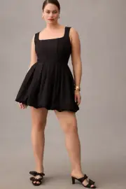 ANTHROPOLOGIE AURETA STUDIO BONED CORSET BUBBLE MINI DRESS LBD BLACK PLUS 20W