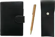 Eco B7 Leather Mini Notebook and Round Button Pen Case, Black, 368 Wooden Axis Hard Maple Rotating Ballpoint Pen Set LS002B-BRSB-368