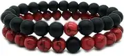 [LeZisuIre] CNLQ Long Distance Bracelets For Lovers Couples Matching Gift Matte Agate 8mm Bead Stone (Elastic Red)