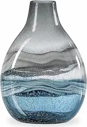 Torre & Tagus Andrea Mouth Blown Glass Vase for Home Decor - 11" Tall Large Blue Glass Vase for Centerpiece, Handmade Blue Vases for Decor in Coastal Living Room, Entryway, Bedroom