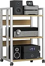 4-Tier AV Media Stand,Movable CD Player Stand Component Cabinet,Adjustable Shelves,for Living Room Gaming Recording Studio,Load 150kg(White)
