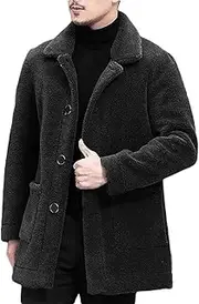 [Generic] Men's Solid Color Retro Outdoor Thick Fleece Jacket Solid Color Lamb Wool Medium Long Warm Jacket