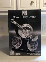 Royal Decanters Etched Globe Whiskey Decanter Gift Set- Includes 4 Glasses