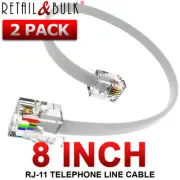 (2 Pack) 8 Inch Short Telephone Cable RJ11 (6P4C) 8in Phone Line Cord, White