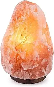 Needs&Gifts Himalayan Salt Lamp with Natural Himalayan Crystal Rock, Hand Crafted Wooden Base from Foothills of The Himalayas, Home Decor, Night Light & Gifts