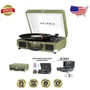 Suitcase-Style 3-Speed Turntable with Upgraded Audio and Bluetooth - Green Olive